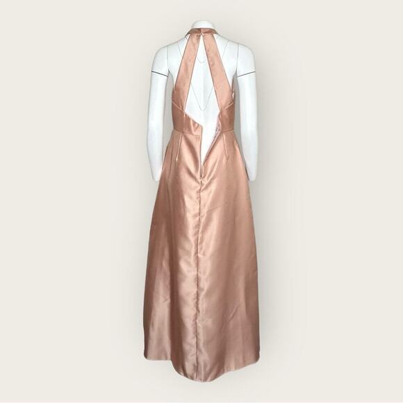 NWT | Alfred Sung | High-Neck Cutout Satin Dress | Toasted Sugar | 12R - Picture 5 of 15